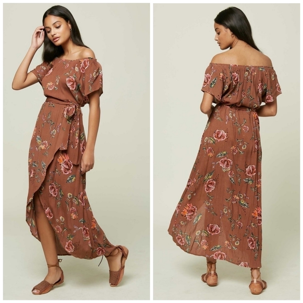 O'Neill Woven Floral Front Wrap Tie Belt Midi Dress